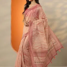 Libas Coral Printed Saree With Unstitched Blouse image 3