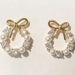 AKISON JEWELS Gold-Plated Artificial Beads & Stones Studs Earrings image 2