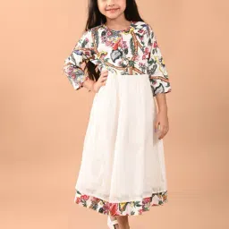 LilPicks Kids White Floral Print Dress-image-37