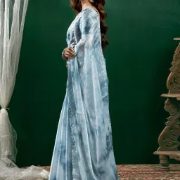 Satrani Blue Tie-Dye Saree With Unstitched Blouse image 3