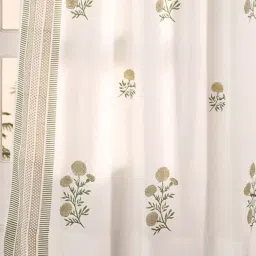 Peepul Tree Taupe and Olive Green Sheer Cotton Curtains | 5 ft | Marigold Collection | Pack of 2 image 3