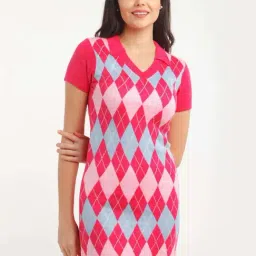 zink london zink Z Pink Argyle Pattern Shift Dress-picture-25