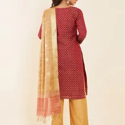 Soch Red & Golden Woven Pattern Unstitched Dress Material image 2
