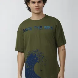 Forever 21 Olive Green & Blue Regular Fit Printed T-Shirt-picture-33