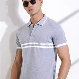 Thomas Scott Grey Cotton Regular Fit Striped Polo T-Shirt image 4