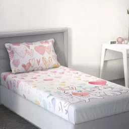 DDecor Hearts Conversational Pink Cotton 136 TC Single Bedsheet With 1 Pillow Cover image 2