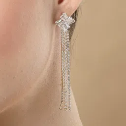 Karatcart Gold Plated Cubic Zirconia Long Drop Earrings image 3