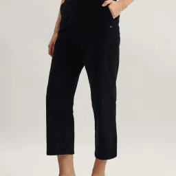 Elle Navy Cotton Plain Cropped Pants image 3