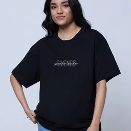 LoveDky Typography Printed Drop-Shoulder Sleeves Cotton Oversized T-shirt-picture-23