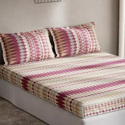 DDecor Geometric Maroon 144 TC Cotton Queen Bedsheet with 2 Pillow covers image 2