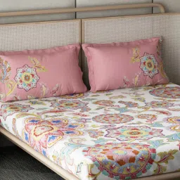 DDecor Ethnic Multicolor 136 TC Cotton King Bedsheet with 2 Pillow Covers image 2