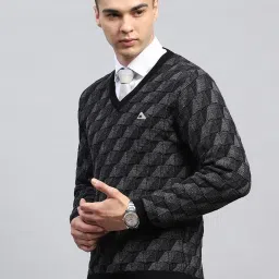 Monte Carlo Black Regular Fit Printed Pullover image 3