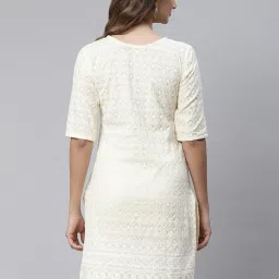 SWAGG INDIA Cream Cotton Embroidered Straight Kurti image 2