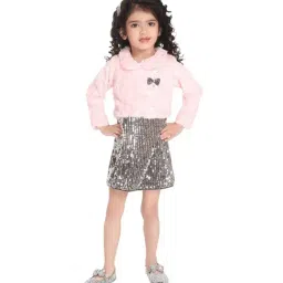 Peppermint Kids Pink Sequence Full Sleeves Dress-image-51