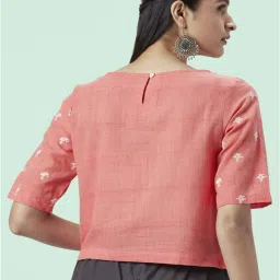 Akkriti by Pantaloons Coral Cotton Embroidered Top image 2