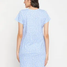 Clovia Blue Cotton Floral Print Night Dress image 2