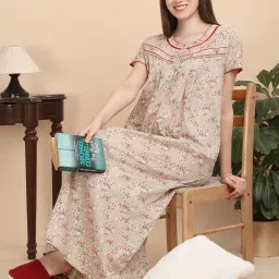 Sweet Dreams Beige Cotton Printed Nighty image 3