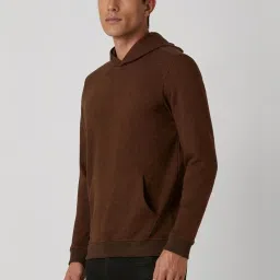 Van Heusen Brown Cotton Regular Fit Self Pattern Hooded Sweatshirt image 3
