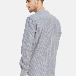 METTLE Grey Cotton Regular Fit Striped Shirt image 2