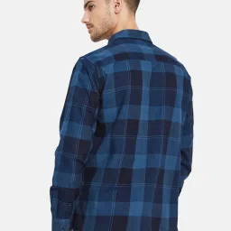 METTLE Navy Cotton Regular Fit Checks Shirt image 2