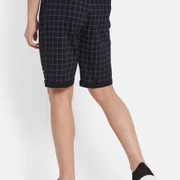 Octave Navy Blue Cotton Regular Fit Checks Shorts image 2