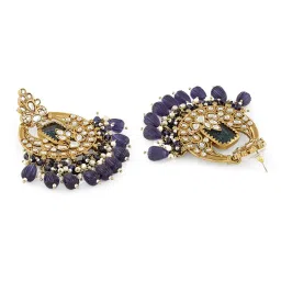 Zaveri Pearls Blue Stone Clustered Beads Drop Statement Kundan Chand Bali Earrings image 3