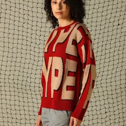 Hubberholme Red & Beige Printed Sweater image 3
