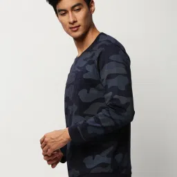 showoffff SHOWOFF Navy Blue Slim Fit Camouflage Sweatshirt image 3
