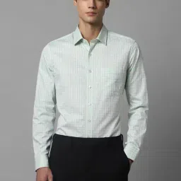 Louis Philippe Green Cotton Slim Fit Checks Shirt-image-22