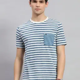 Monte Carlo Light Blue Regular Fit Striped T-Shirt-image-60