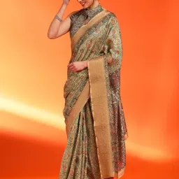 Saree Mall Green Printed Sarees With Unstitched Blouse image 3