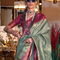 Saree Mall Blue Woven Sarees With Unstitched Blouse image 3