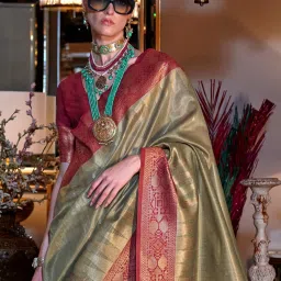 Saree Mall Green Woven Sarees With Unstitched Blouse image 3