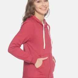 Campus Sutra Red Full Sleeves Hooded Sweatshirt image 3