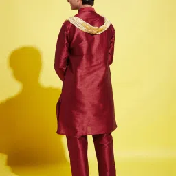 VASTRAMAY Boys Maroon KurtaSets image 3