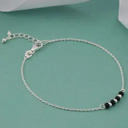 GIVA 92.5 Sterling Silver Black Beads Anklet for Kids-image-55