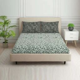 Spaces Strokes Grey 100% Cotton 144 TC Double Bedsheet with 2 Pillow Covers-picture-42