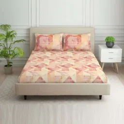 Spaces Strokes Blush 100% Cotton 144 TC Double Bedsheet with 2 Pillow Covers-picture-33