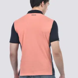 Camla Peach Cotton Regular Fit Colorblock Polo T-Shirts image 2