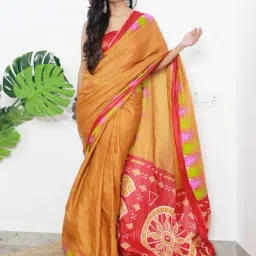 Saree Mall Orange Cotton Printed Saree With Unstitched Blouse-image-77