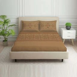Spaces Tribal Grid Brown 100% Cotton 144 TC Double Bedsheet with 2 Pillow Covers-picture-41