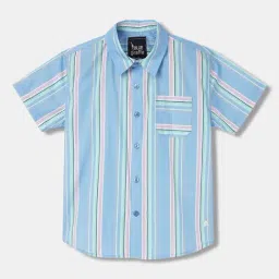 Blue Giraffe Kids Blue & Pink Cotton Striped Shirt-image-39