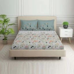 Spaces Savoire Light Grey 100% Cotton 144 TC Double Bedsheet with 2 Pillow Covers-picture-38