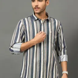 Club York White & Blue Slim Fit Striped Shirt-picture-19