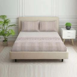 Spaces Strokes Brown 100% Cotton 144 TC Double Bedsheet with 2 Pillow Covers-picture-29