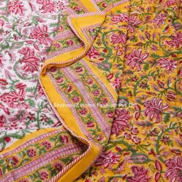 Shahenaz Gayatri Floral Mustard Green Cotton Single Reversible Dohar-image-61