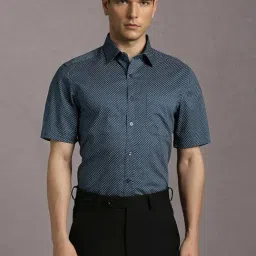 Louis Philippe Navy Cotton Regular Fit Printed Shirt-image-92
