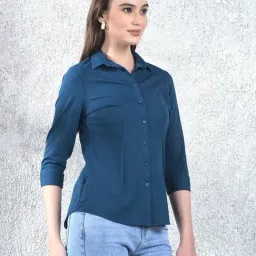 Crimsoune Club Blue Solid Three-Quarter Sleeves Shirt image 3
