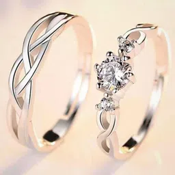 MEENAZ Set Of 2 Silver-Plated Adjustable Finger Rings image 4