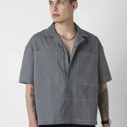 Vastrado Grey Cotton Relaxed Fit Shirt-image-0